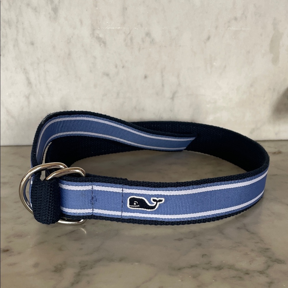 VINEYARD VINES D-Ring Webbed Cotton Navy and Light Blue Stripe Belt M - Picture 3 of 14